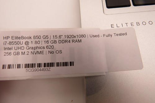 HP EliteBook 850 G5-15.6"-i7-8550U@1.80GHz-16GB DDR4 RAM-256GB M.2 NVME-NO OS - Picture 8 of 15