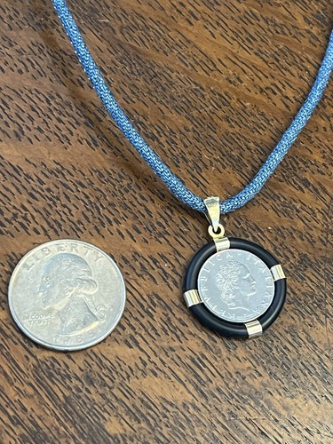 ESTATE MILOR REPVBBLICA ITALIANA LIRA COIN W/14 K GOLD BLUE CORDED NECKLACE - Picture 9 of 11