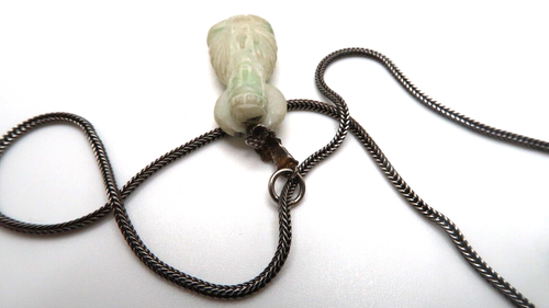 Collar Bizantino Buda Vintage Plata Esterlina Jade Tallado 4cm 16" NB5 - Imagen 14 de 14