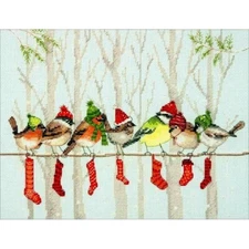Dimensions 08970 Winter Gathering Cross Stitch Kit Birds on a Clothesline NIP