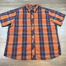 Eddie Bauer Travex Button Up Shirt Men  s 2XL Orange Plaid Short Sleeve Classic
