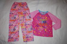 Girls L/S Flannel Pajamas Set SMILE DREAM LOVE PEACE HAPPY Pink SIZE M 7-8