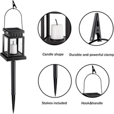 Solar LED Lantern Light Hanging Lamp Candle Outdoor Garden Yard Decor with Stake
