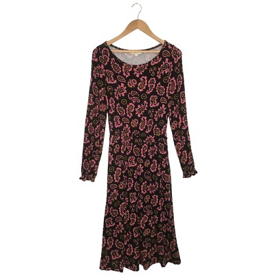 evelyn jersey midi dress Boden Womens 2R Paisley Long Sleeve Flare Black Pink 26.08COLL