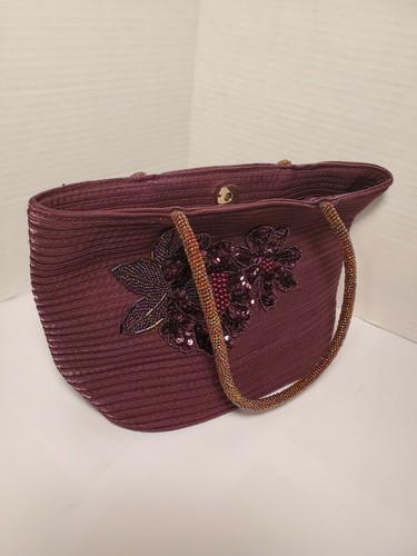 VINTAGE PURPLE PURSE BEADED FLOWERS HANDELS WHITTALL & SHON ANTIQUE HANDBAG - Picture 7 of 12