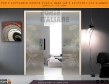 Porte scomparsa scrigno doppia anta vetro satinato righe disegno personalizzato