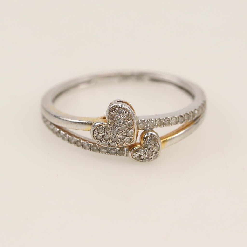 10K Solid Two Tone Gold Diamond Accent  Heart Rin… - image 1