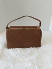 Vintage Brown Suede Purse/Handbag W/Gold Clasp Ivory Faux Leather Lining