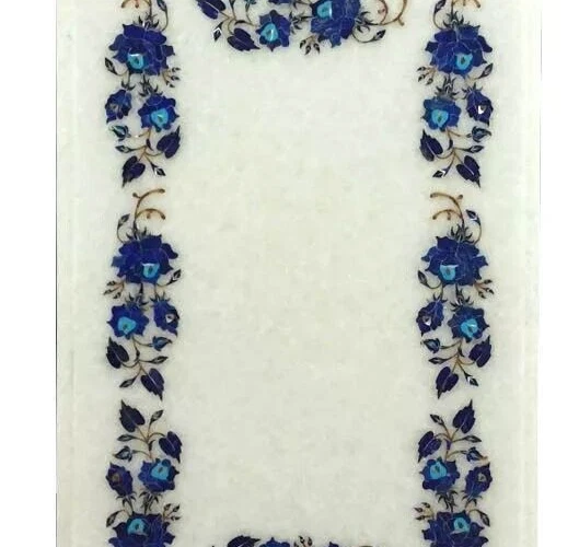 15"x 10" White Marble Center Coffee Table Top Lapis Mosaic Inlay Work Home Decor - Image 4 of 4