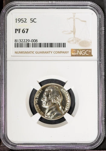 1952 5c Jefferson Nickel PF 67 NGC # 8132229-008 + Bonus