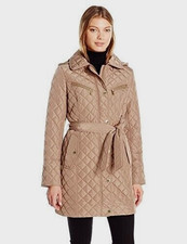 London Fog Women's Snap Front Quilted Lightweight Belted Jacket Xl Extra Large