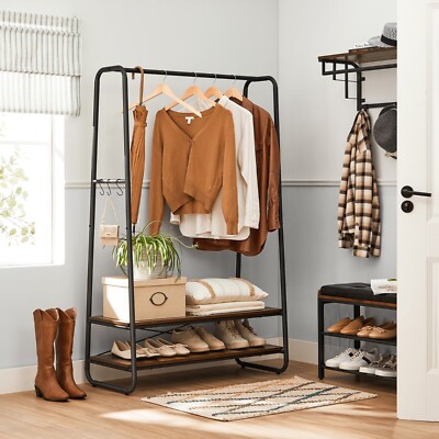 Kleiderständer Garderobenständer 2Ablagen Schwerlast Vintage Garderobe RRG112B01