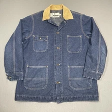 Vintage Roebucks Chore Barn Jacket Mens XL Blue Blanket Lined Denim Made in USA