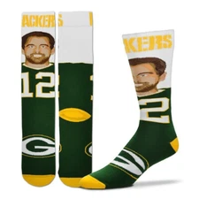 Green Bay Packers Aaron Rodgers Socks Crew Length Large Size Mens 10-13 Shoe NEW