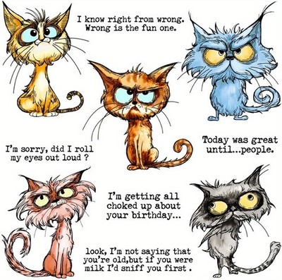 Cute Funny Angry Cats Metal Cutting Dies & Clear Stamp Set for DIY Scrapbooki...
