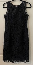 Adrianna Papell Black Lace Sleeveless Sheath Dress Size 6 Lined Keyhole Back