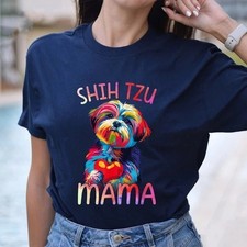 Shih Tzu Dog Lover Mama Heart Pop Art Womens Shih Tzu Mom T-Shirt 100 Cotton