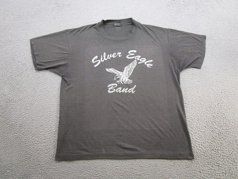 Vintage 80s Silver Eagle Band Single Stitch Graphic Tee Shirt Mens Size XL Read