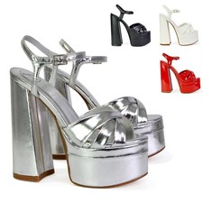 Womens Platform Block Heel Sandals Strappy Evening Party Shoes