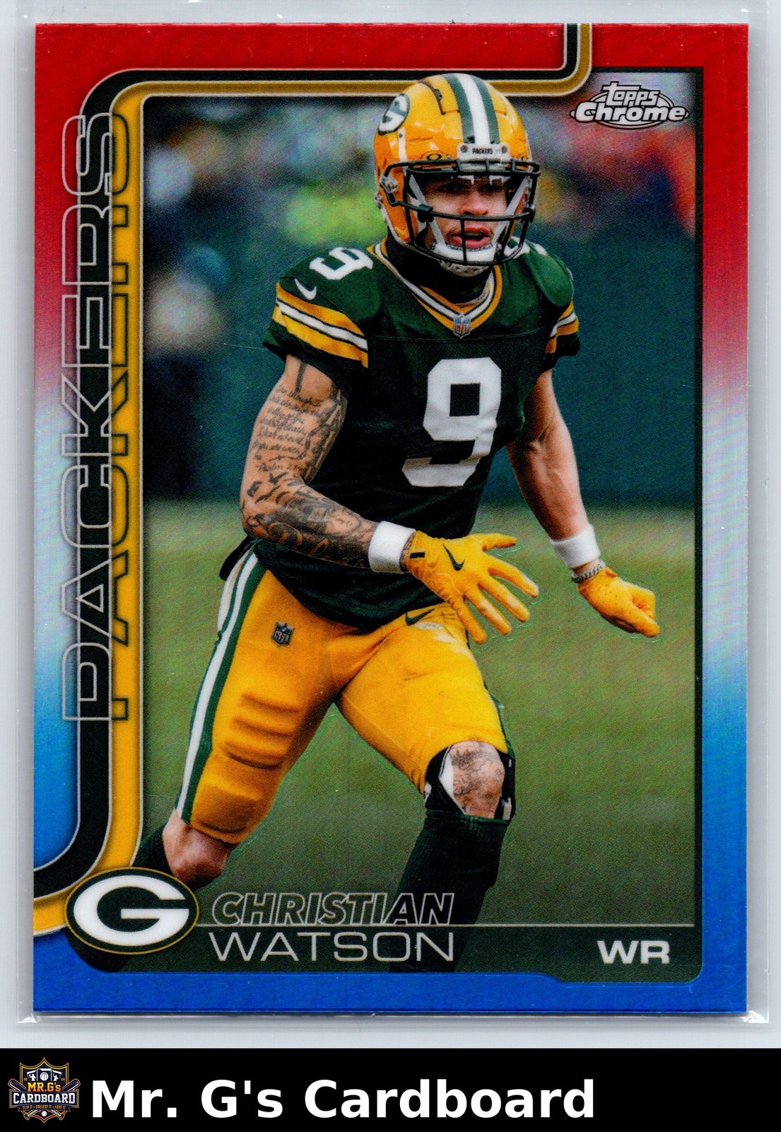 Christian Watson 2025 Topps #112 Red White Blue Refractor Green Bay Packers