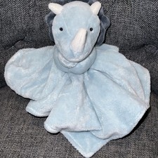 Carters Triceratops Dinosaur Lovey Plush Security Blanket Blue Grey Stripe 14x14