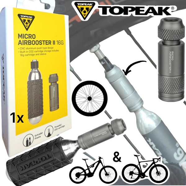 Topeak Micro Airbooster Ii Fahrrad Reifen Ust Kartuschen Pumpe Druckluft CO2 16G-image