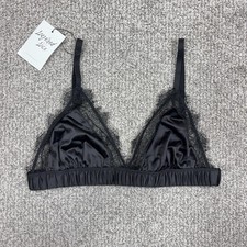 Layered With Lace Bralette Womens Medium Black Satin Wireless Unlined Bra