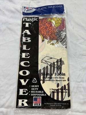 Vintage Table Mate Plastic Table Cover Thanksgiving Turkey 54 x108  2