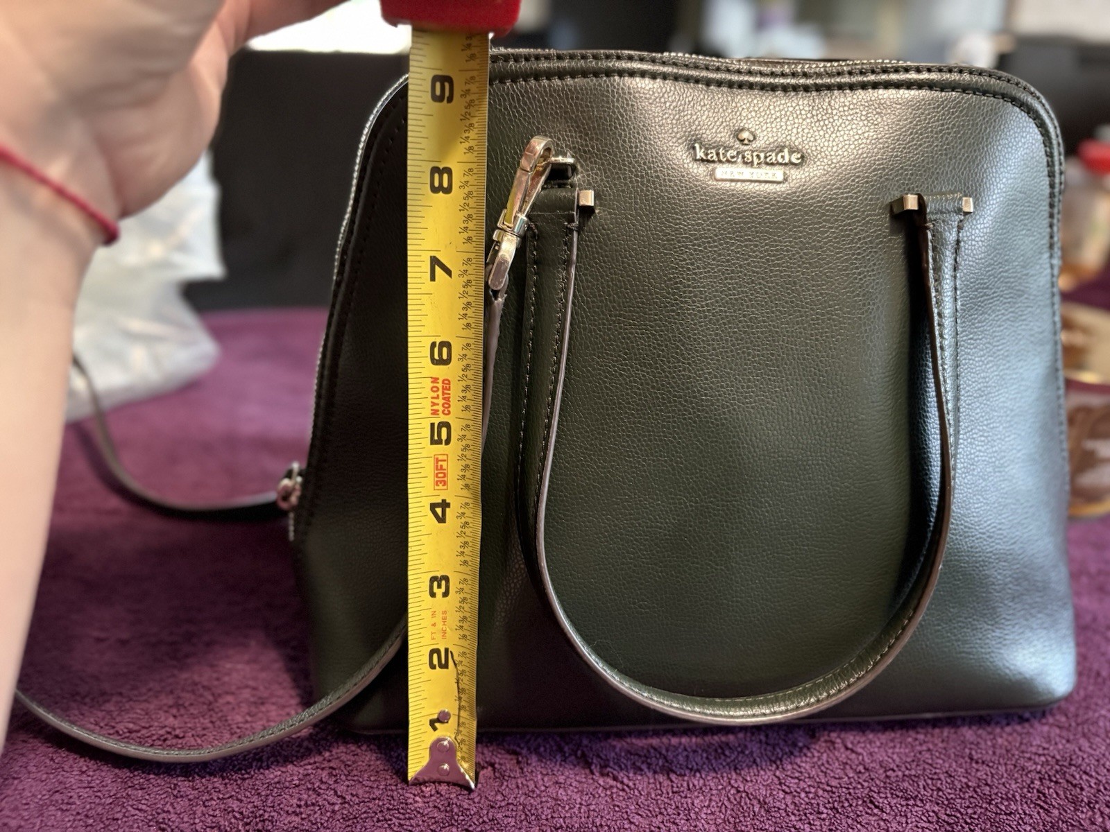 Kate Spade New York Hunter Green purse Leather Dome Satchel Bag Removable Strap