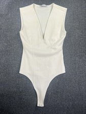 Abercrombie  Fitch Woman  s S White Deep V Plunge Bodysuit Sleeveless Snap - A10