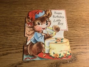 Vintage Birthday Card 1950s With Bear Cub Eating Birthday Cake