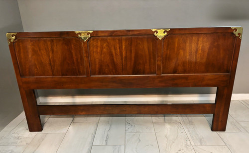 Vintage Henredon "Regiment" Campaign King Size Walnut Headboard - Model 12-8100
