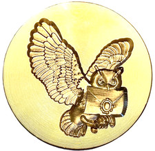 Owl holding Letter with wax seal in Beak 1.2" Wax Seal Stamp head, 3D engraved