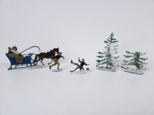 Vintage Christmas flat lead figures Germany Heinrichsen horse sleigh trees