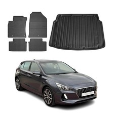 Fußmatten & Kofferraumwanne Set für Hyundai i30 Schrägheck 2017-2026 Gummi 5x