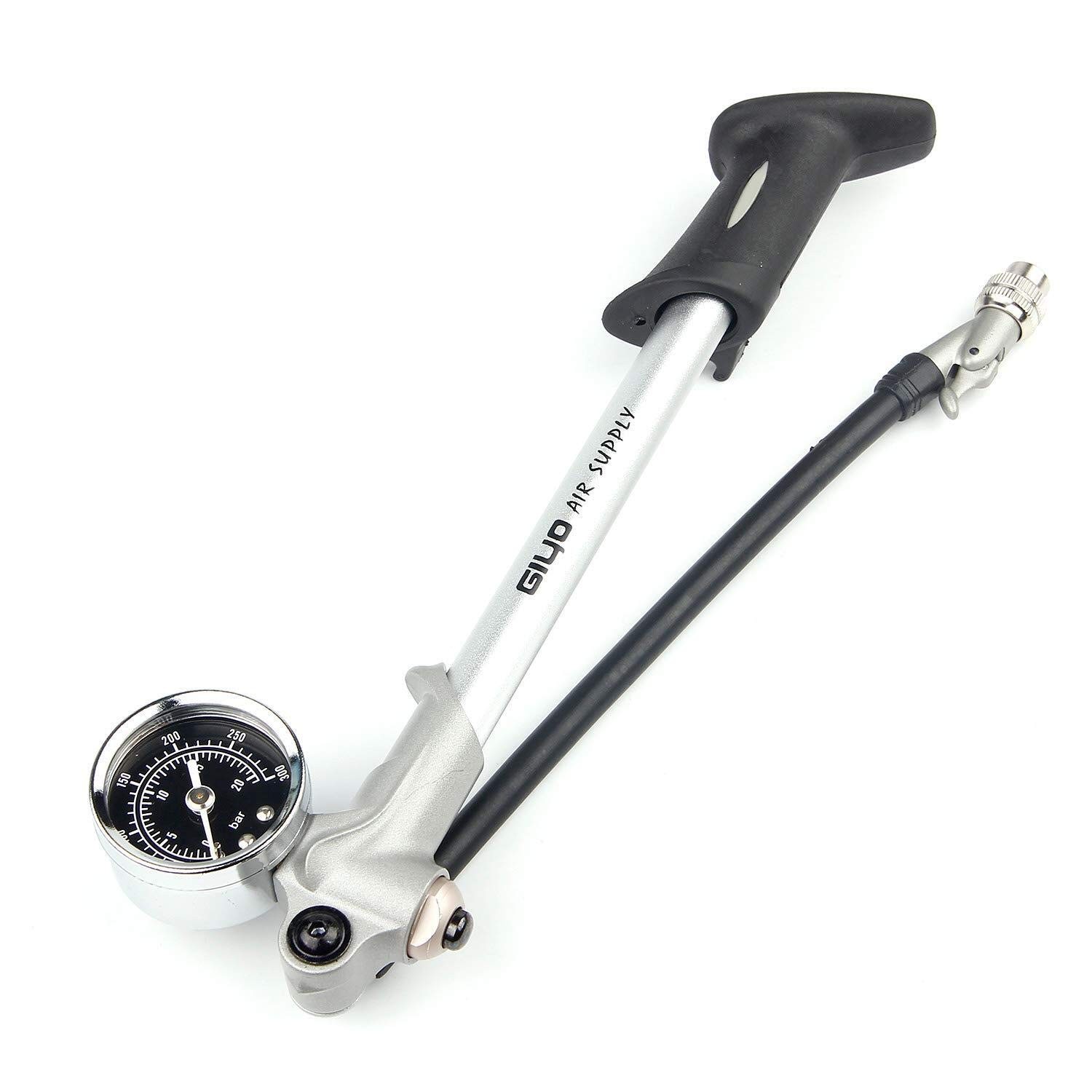 Handheld High Pressure Shock Pump 300 PSI Max Silver for Fork and Rear Suspension