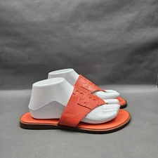Tory Burch Jamie Full Logo Sandals Womens 9.5 Orange Leather Thong Flip Flops