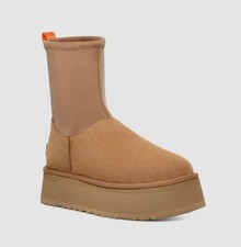 New Ugg Classic Dipper Stretch Platform Boot Shoes Sz 10 Beige Chestnut