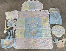 Vtg House of Hatten Baby Bedding Set Pastel Teddy Bear Hot Air Balloon Nursery