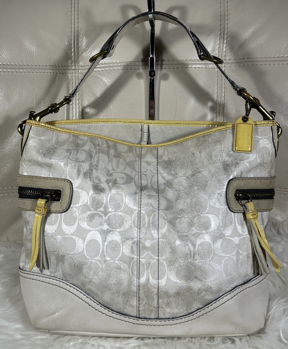 バッグ COACH Sig Shoulder Bag Gray Gold Y2K COACH Vintage Y2K Bag TIE DYE METALLIC SIGNATURE Yellow 2183 Hobo