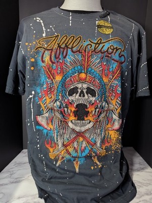 Affliction Screaming Skull Heat Tee Rhinestones Men Size XL New Short Sleeve