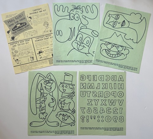 Vintage 1963 Rocky Bullwinkle RUB A PATTERN Set General Mills Cereal Box Premium