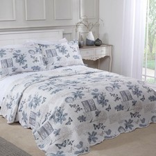 Wordsworth Bedspread Plus Pillow Sham Set Quilted Patchwork Bedspreads Silver