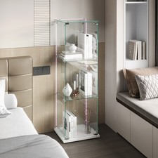 Hartglas Vitrine Vitrinenschrank Kommode Standregal Schrank Glasvitrine LED Weiß
