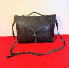 IL Bisonte Black Leather Briefase Messenger Crossbody Bag Italy Made