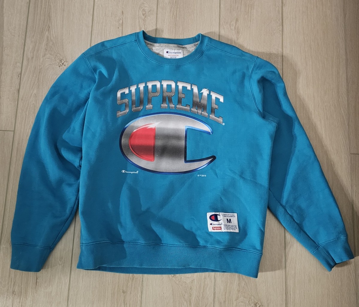 Supreme Champion Chrome Crewneck Teal Turquoise Size Medium | eBay