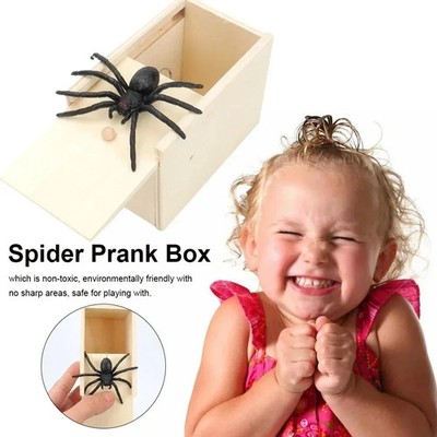 Wooden prank spider fear box hidden in suitcase trick game joke scarecrow gag to