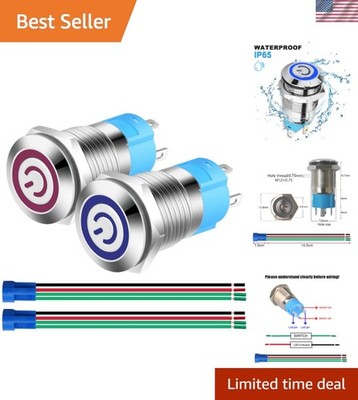 2pcs 0.47''/12mm Stainless Steel Self-locking Latching Push Button Switch 12V-...