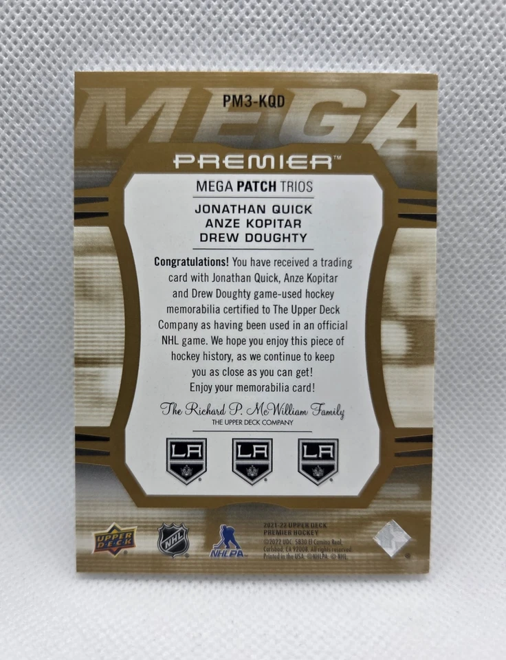 2021-22 Premier Mega Patch Trios /15 Quick Kopitar Doughty PM3-KQD - Image 2 of 2
