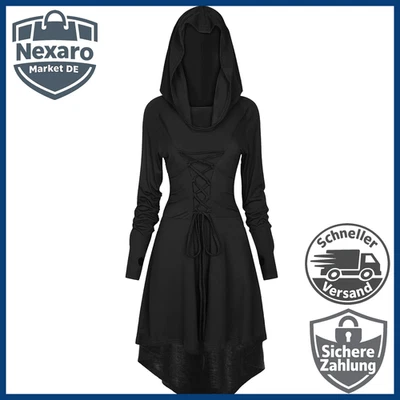 Gothic Kleid Damen Mittelalter Kleidung mit Kapuze Schwarz M Halloween Karneval - Bild 1 von 4